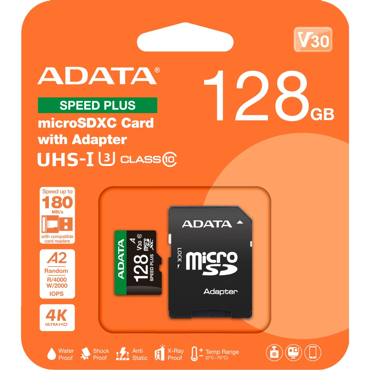 Adatahastighed plus microSDXC 128 GB hukommelseskort (uhs-i u3, klasse 10, v30, a2)