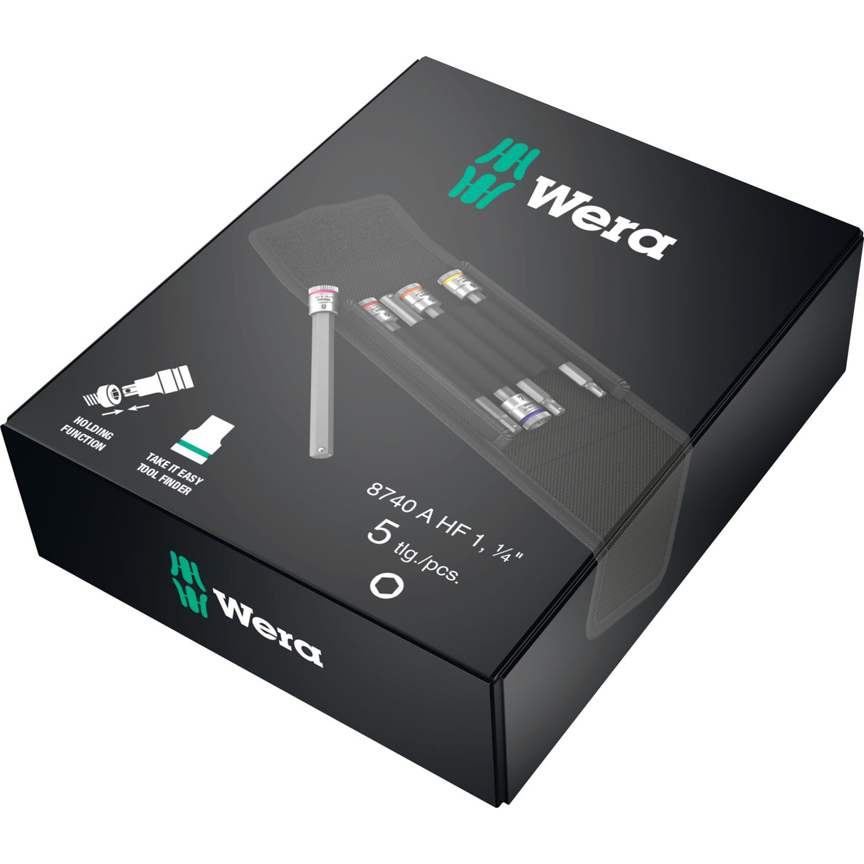 Wera 8740 a hf 1 zyklop bit topnøglesæt (sort sølv, 5-delt, med holdefunktion, 1 4-drev)