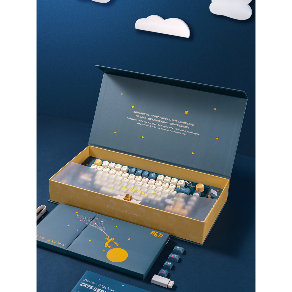 Iqunix zx75 sky støder på trådløst mekanisk tastatur (blåt, us-layout (qwerty), iqunix silent rose, 75%, rgb-lysdioder, hot-swappable, double-shot pbt, 2,4ghz | bluetooth 5.1 | usb-c)