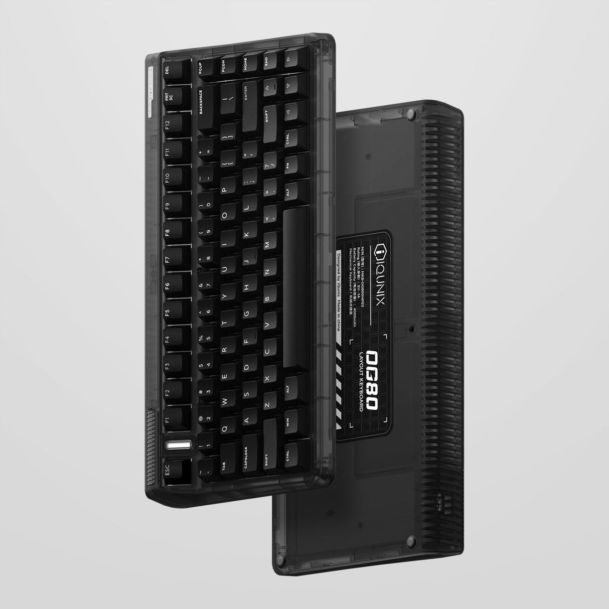 Iqunix og80 mørk side trådløst mekanisk tastatur (sort, us layout (qwerty), gateron brun, 80% (tkl), rgb lysdioder, hot-swappable, pbt, 2.4ghz | bluetooth 5.1 | usb-c)