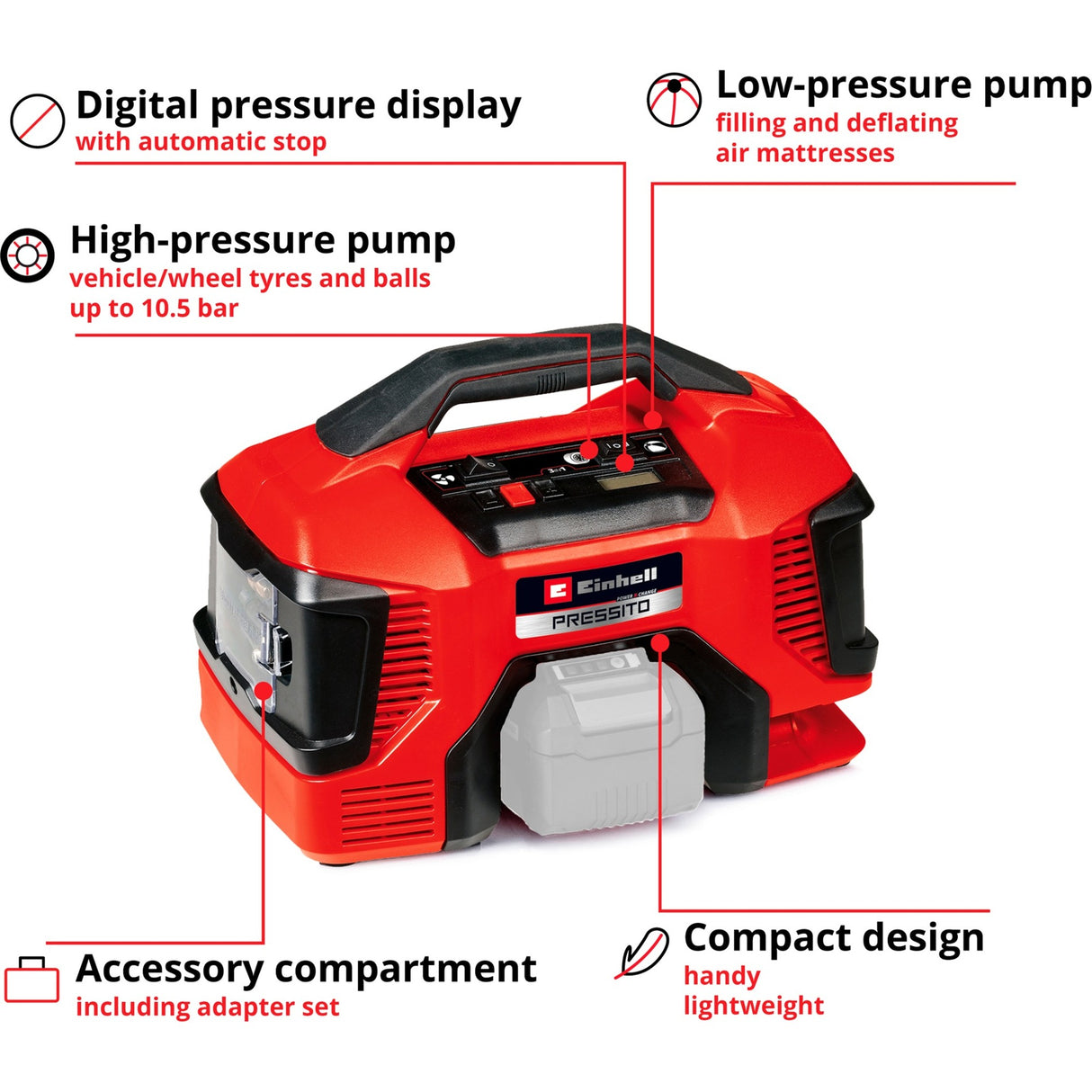 Einhell batterikompressor pressito 18 21 li solo - power