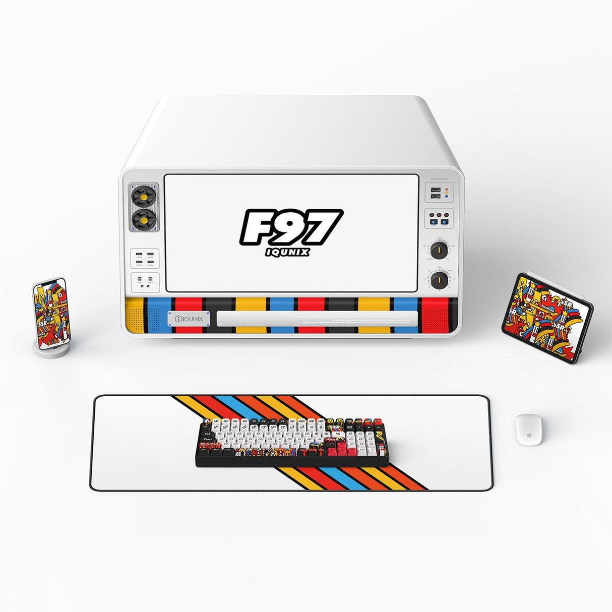 Iqunix f97 graffiti-dagbog trådløst mekanisk tastatur (sort, us-layout (qwerty), cherry mx brown, 96%, rgb-lysdioder, hot-swappable, pbt, 2.4ghz | bluetooth 5.1 | usb-c)
