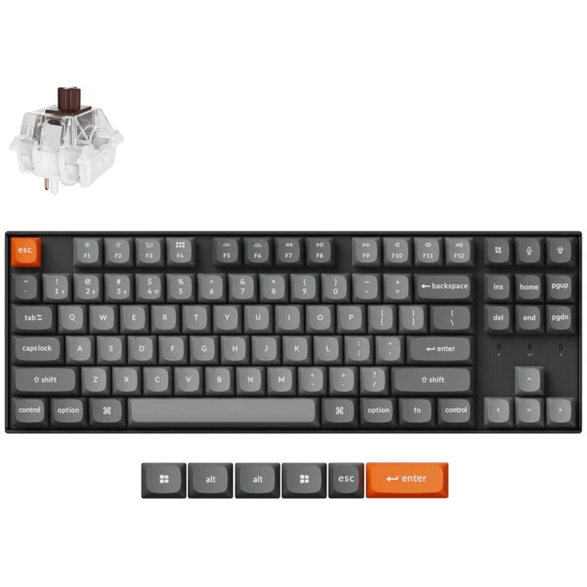 Keychron k8 max-h3 rgb mekanisk tastatur (sort, us-layout (qwerty), super brun, 80% (tkl), rgb lysdioder, osa double-shot pbt, hot swap, usb-c | 2.4 ghz | bluetooth 5.1)