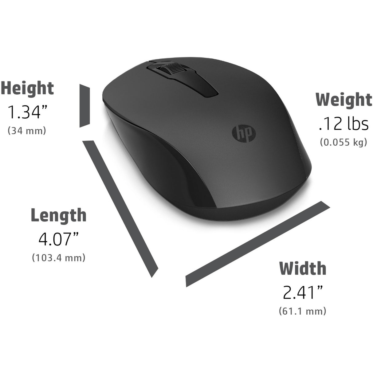 Hp 150 trådløs mus (mørkegrå sort, 1600 dpi)