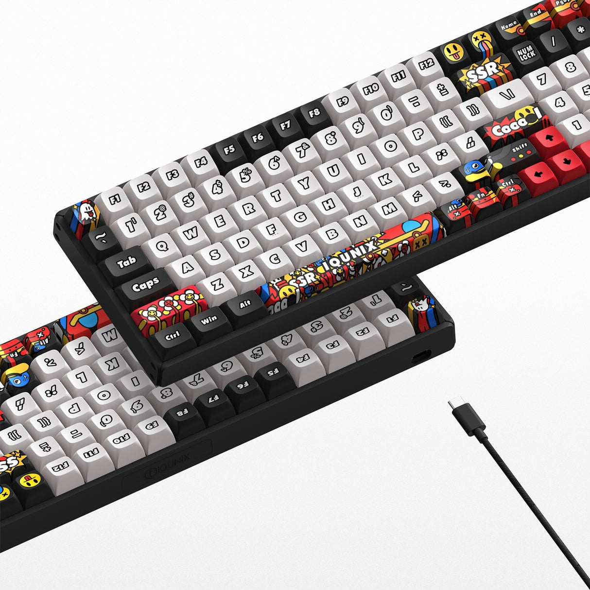 Iqunix f97 graffiti-dagbog trådløst mekanisk tastatur (sort, us-layout (qwerty), cherry mx brown, 96%, rgb-lysdioder, hot-swappable, pbt, 2.4ghz | bluetooth 5.1 | usb-c)
