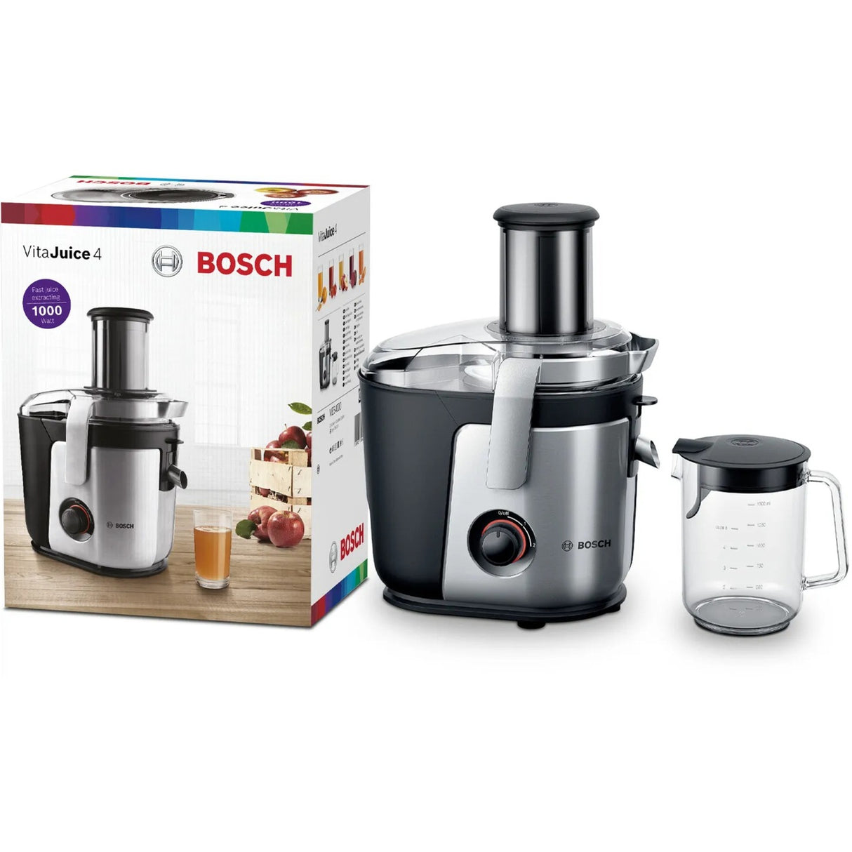 Bosch juicer vitajuice 4 1000 w (sølv sort)