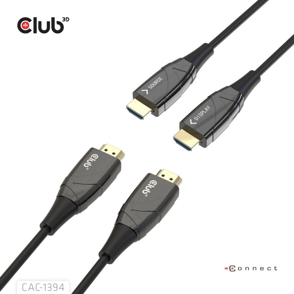 Club 3d hdmi hybrid aoc kabel 8k60hz 4k120hz, 100 m kabel (sort)