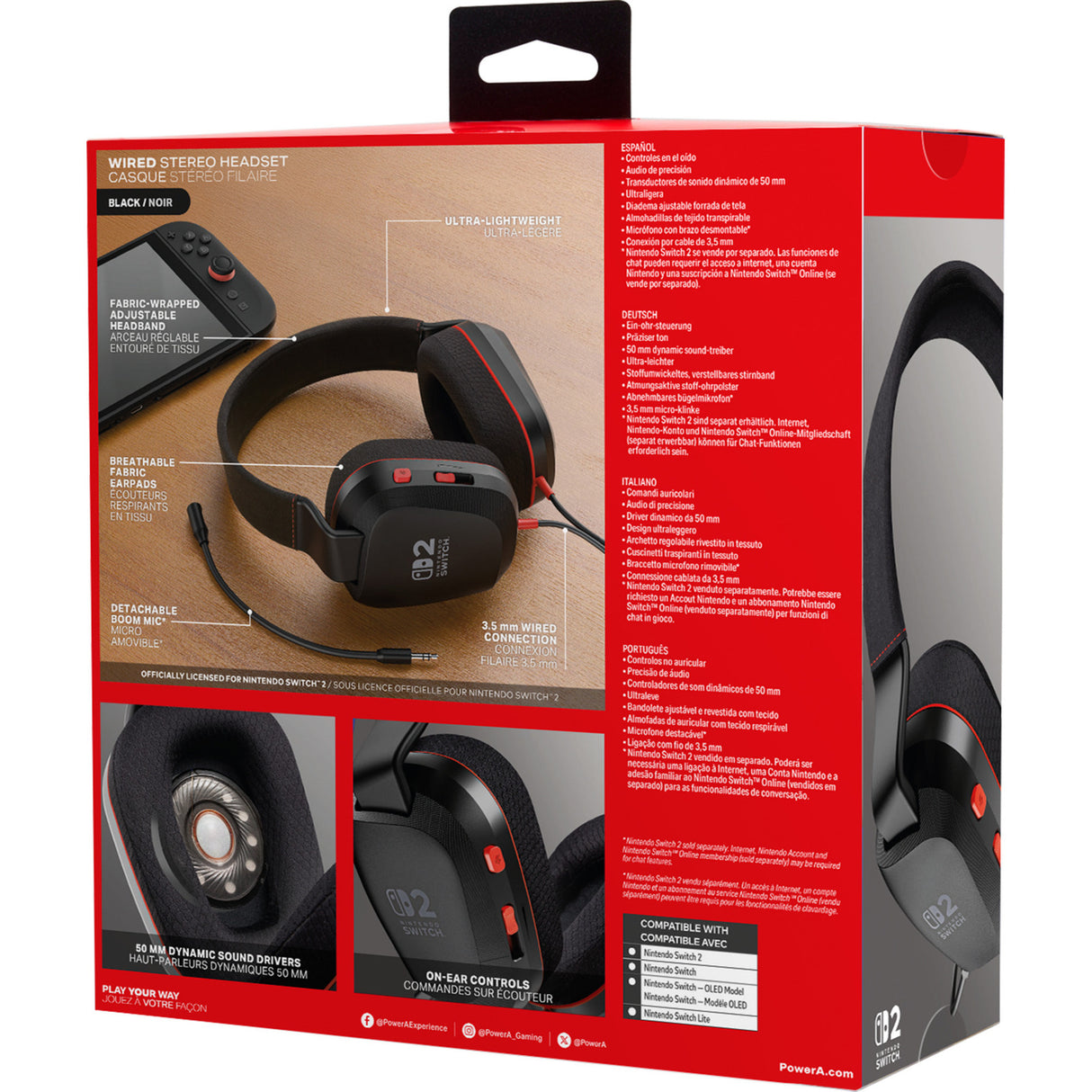 Powera kablet stereoheadset til Nintendo Switch 2 over-ear gaming headset (sort rød, Nintendo Switch 2, Nintendo Switch – OLED-model, Nintendo Switch, Nintendo Switch Lite)
