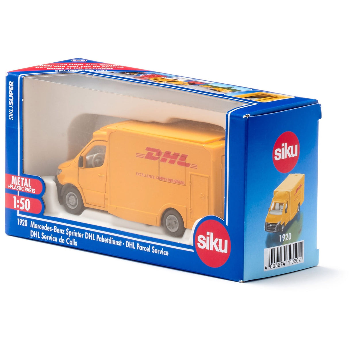 Siku super - Mercedes-Benz Sprinter DHL kurerservice model køretøj (skala 1:50)