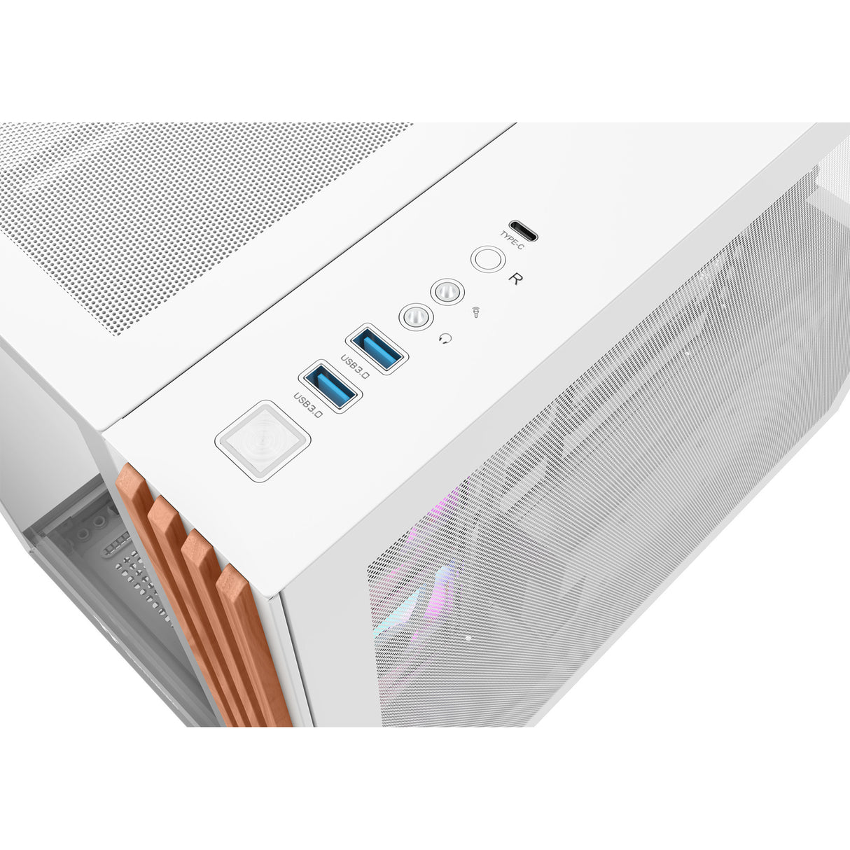 Thermaltake view 380 ws argb sne midi tårnhus (hvid træfarve | 2x USB-A | 1x USB-C | RGB | hærdet glas)