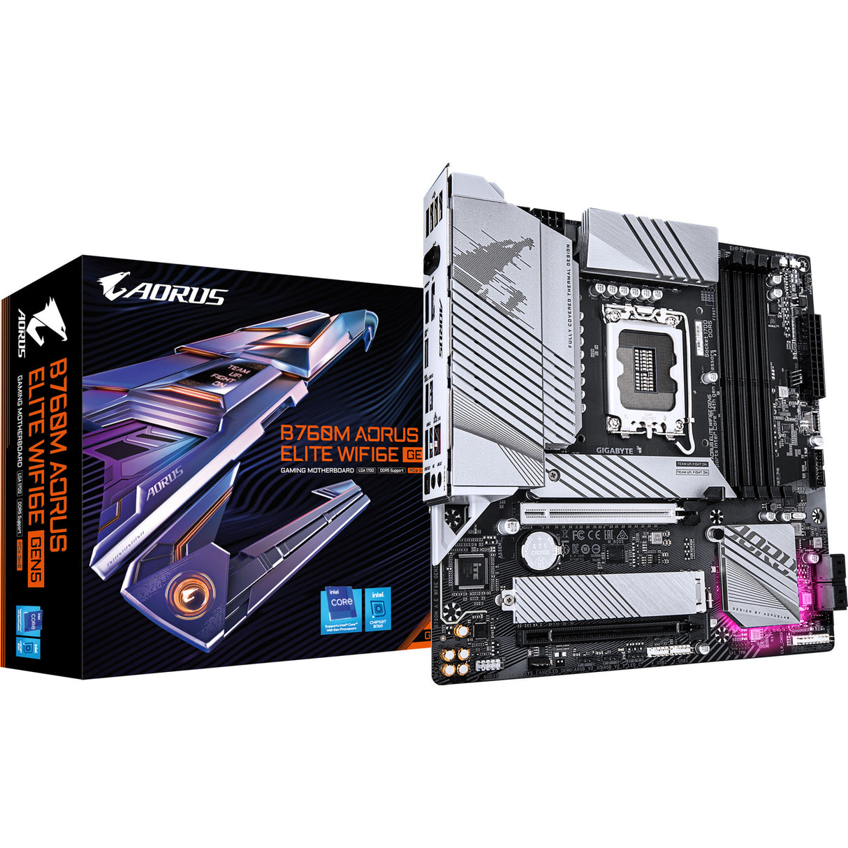 Gigabyte B760M AORUS Elite WiFi 6E Gen5 Socket 1700 bundkort (hvidt, RAID, 2,5 GB-LAN, WiFi 6E, BT 5.3, lyd, µATX)