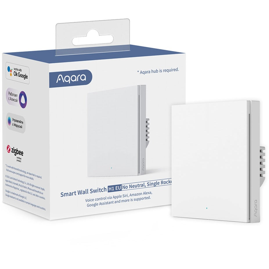 Aqara smart wall switch h1 (ingen neutral, enkelt rocker) - zigbee 3.0 - enkelt switch - uden neutral ledning