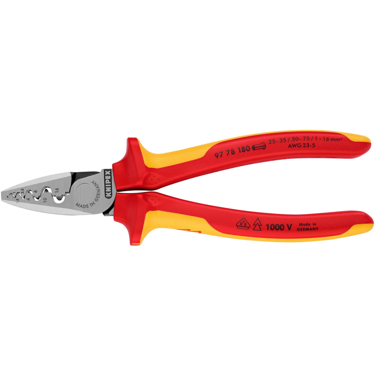 Knipex 97 serien - krympetang - 180mm - vde isolering - ergonomisk