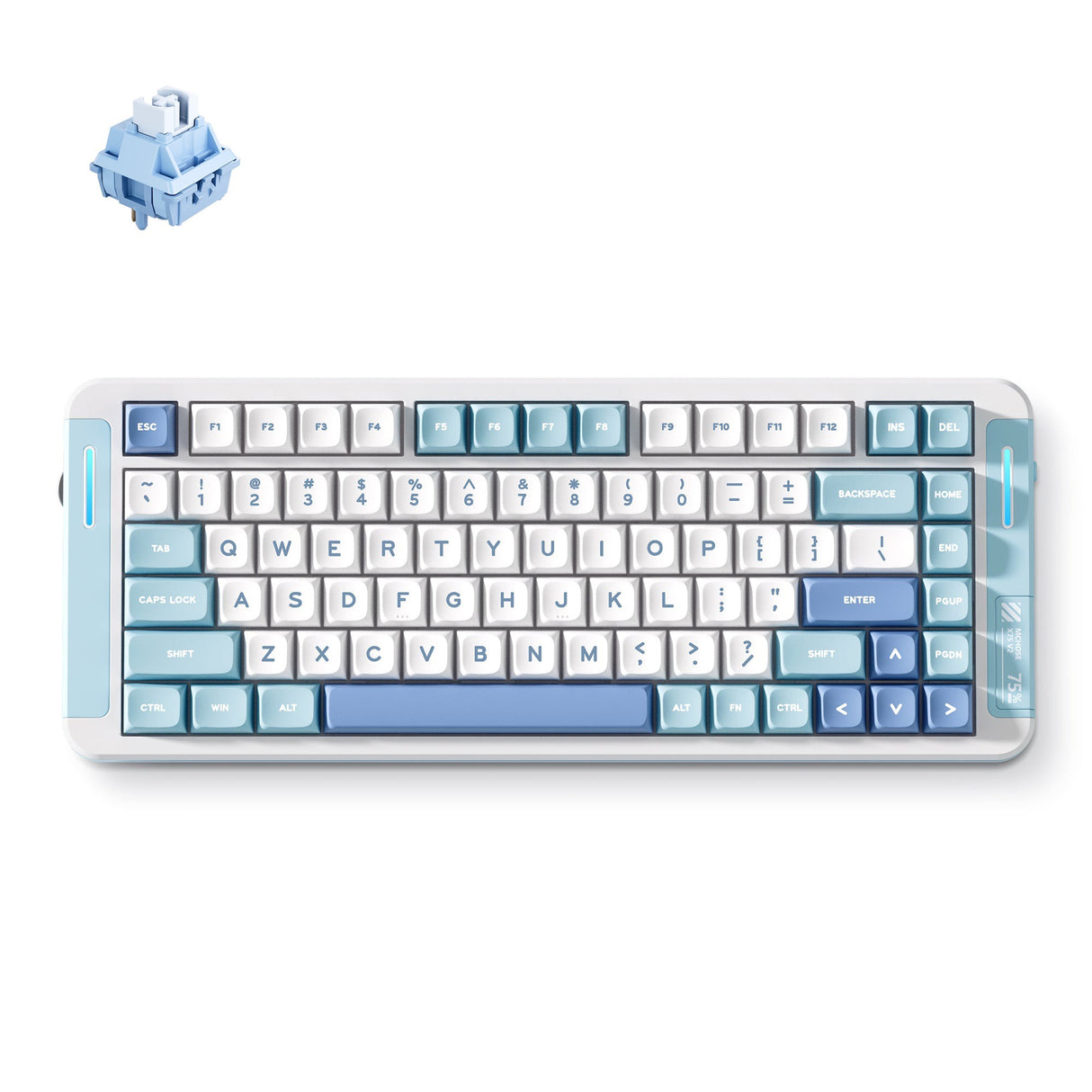 Mchose x75 v2 blue whale sea brugerdefineret mekanisk rgb-tastatur (hvid, us-layout (qwerty), swk whale sea, 75%, rgb, hot swap, double-shot pbt, trådløs | bluetooth | usb-c)