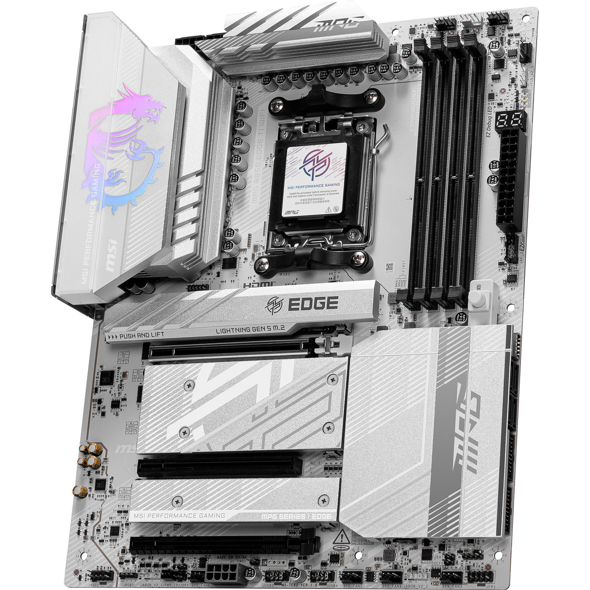 MSI MPG B850 Edge Ti WiFi Socket AM5 bundkort (RAID, 5GB-LAN, WiFi 7, BT, lyd, ATX)