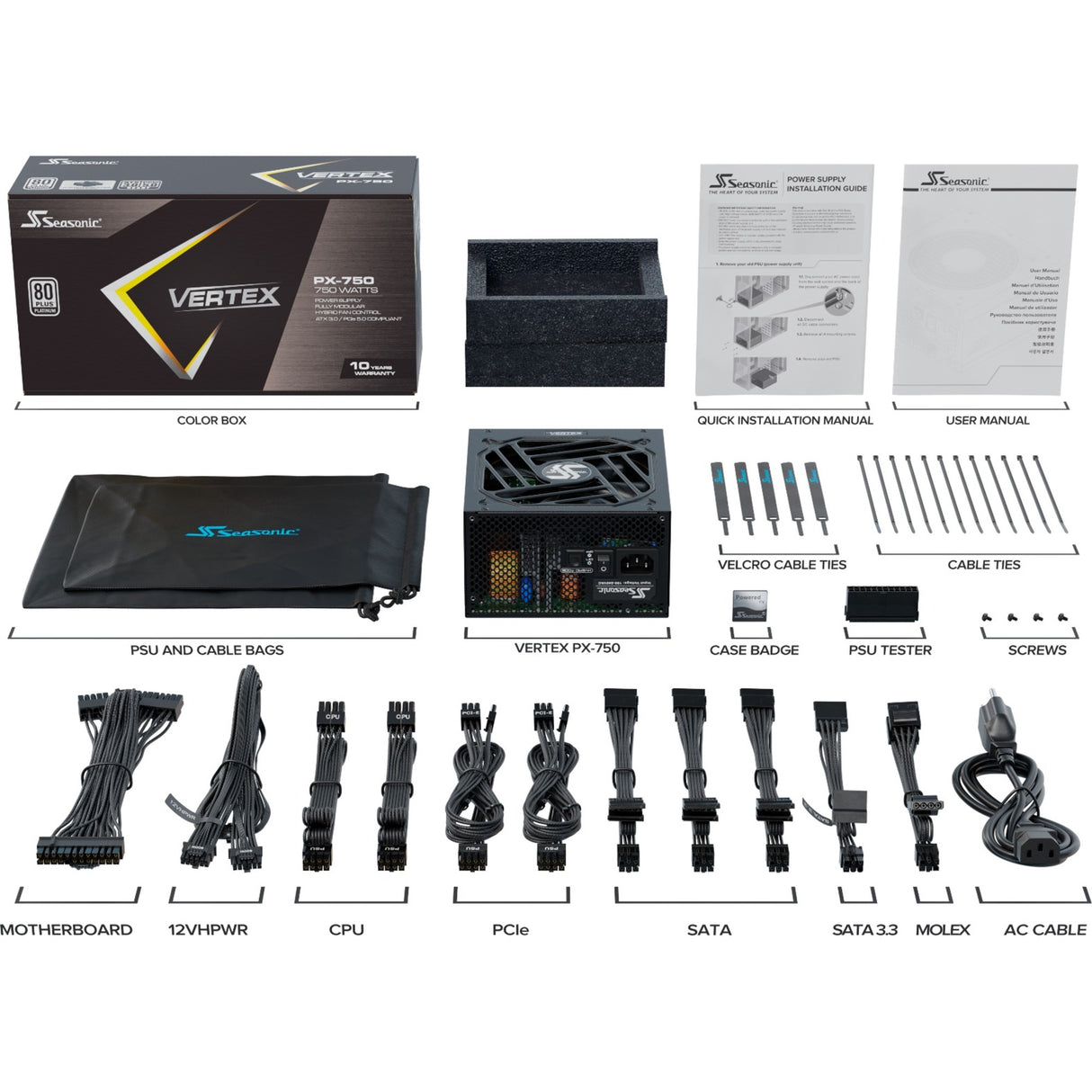 Seasonic vertex px-750, modulær 750 watt strømforsyning (sort, 2x pcie)