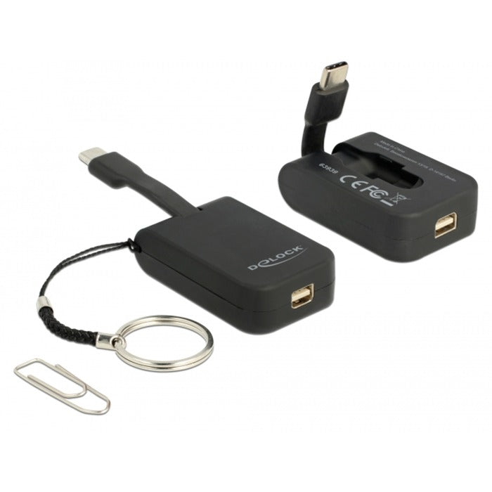 Delock USB-C > mini display port adapter nøglering (sort, 4k 60hz)