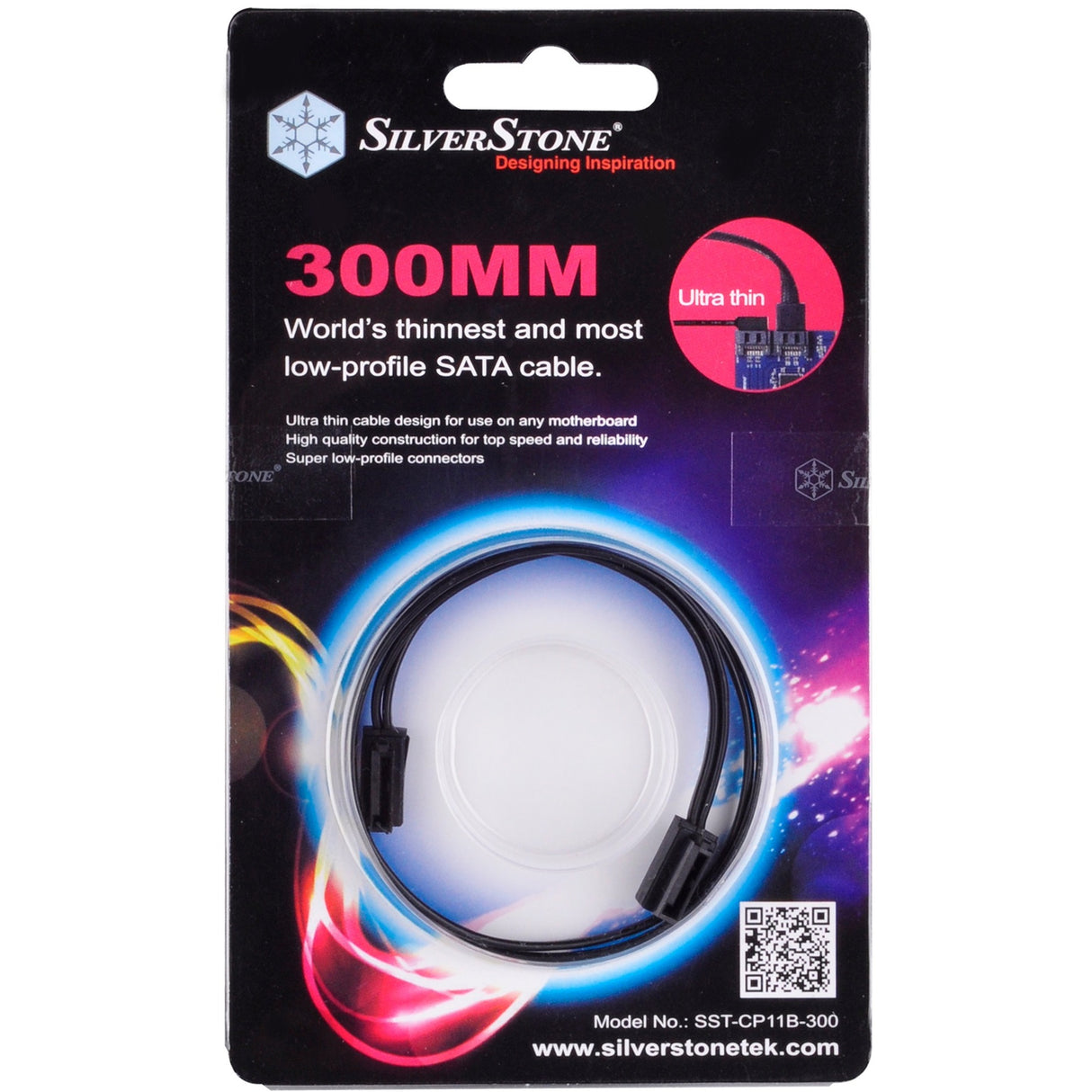 Silverstone sata iii kabel 30 cm (sort, 6gb s, lavprofilstik, cp11b-300)