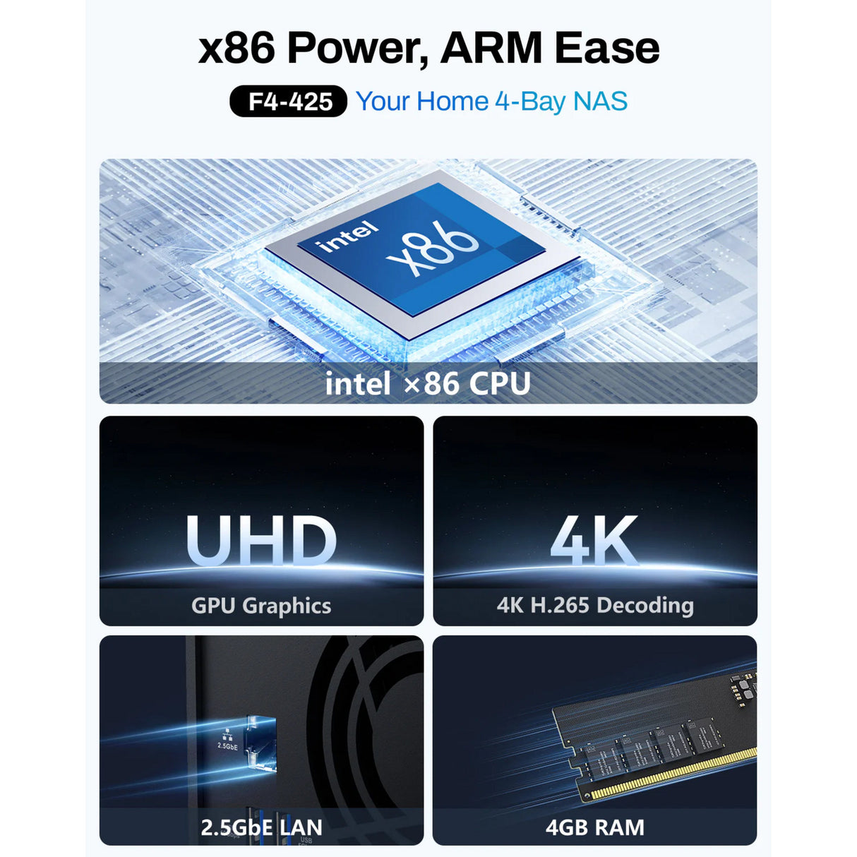 Terramaster f4-425 nas (sort, 1x 2,5 GBE, HDMI, USB)