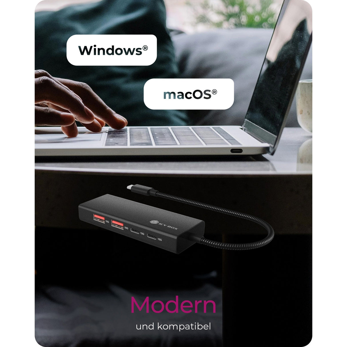 Icy box ib-hub1436-cpd usb-hub (sort, 2x USB-A, 2x USB-C)