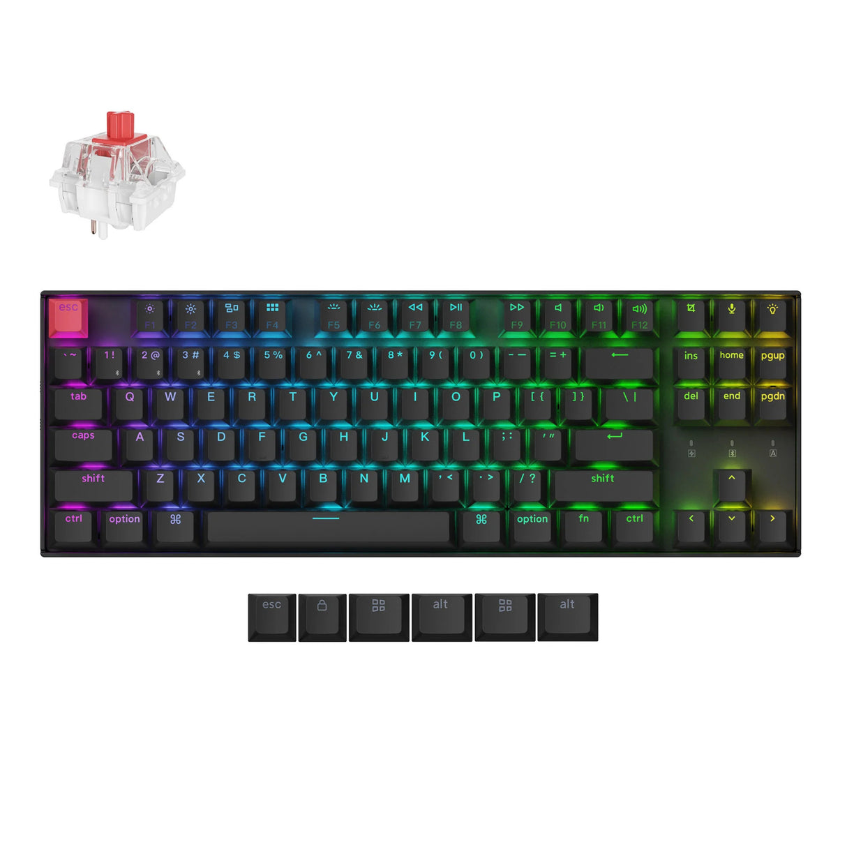 Keychron k8x-h1 rgb mekanisk tastatur (sort, us layout (qwerty), super rød, 80% (tkl), rgb, cherry double-shot pbt keycaps, hot swap, bluetooth | usb-c)