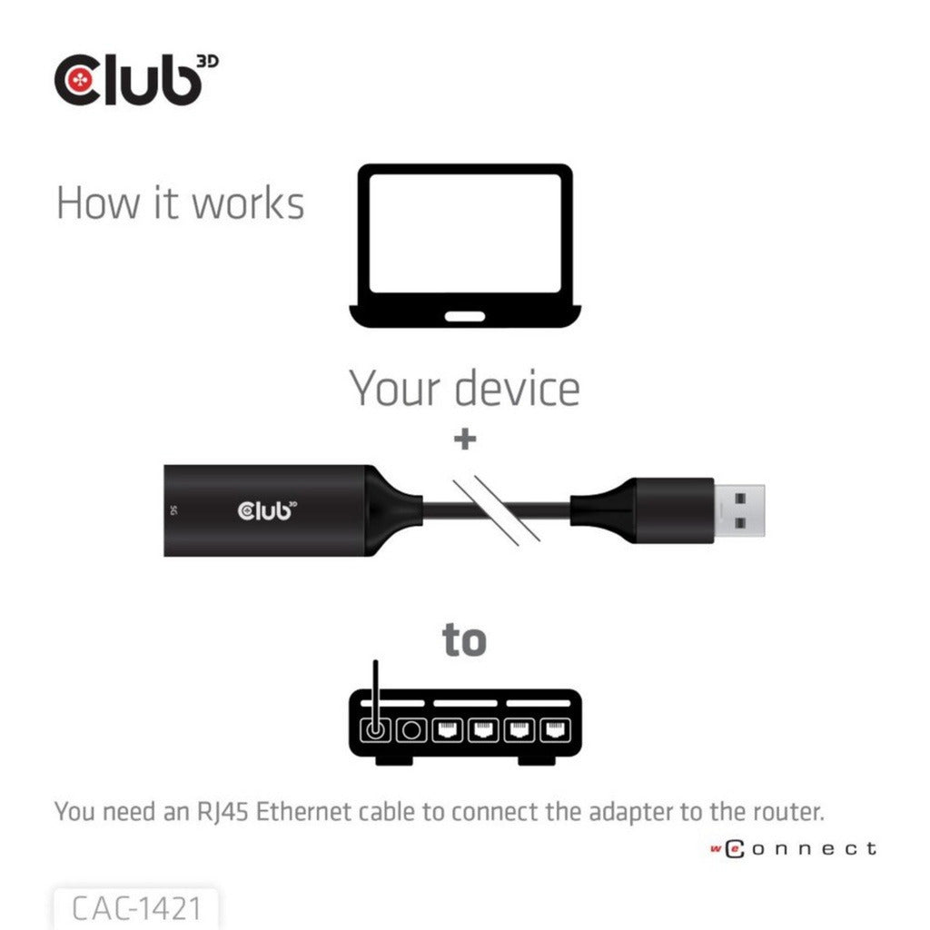 Club 3D USB-A til RJ45 Ethernet 5 Gbps Adapter (sort)