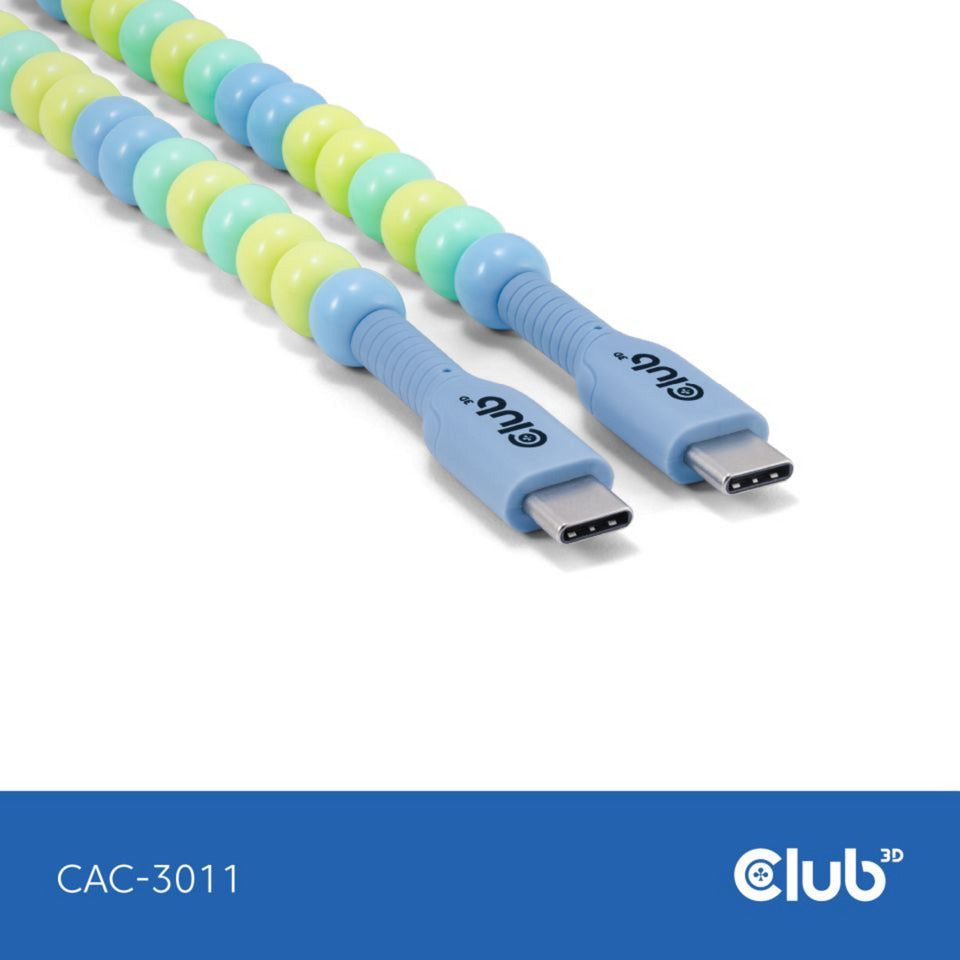 Club 3D USB-C perlekabel blåt, 2 meter kabel (blåt)