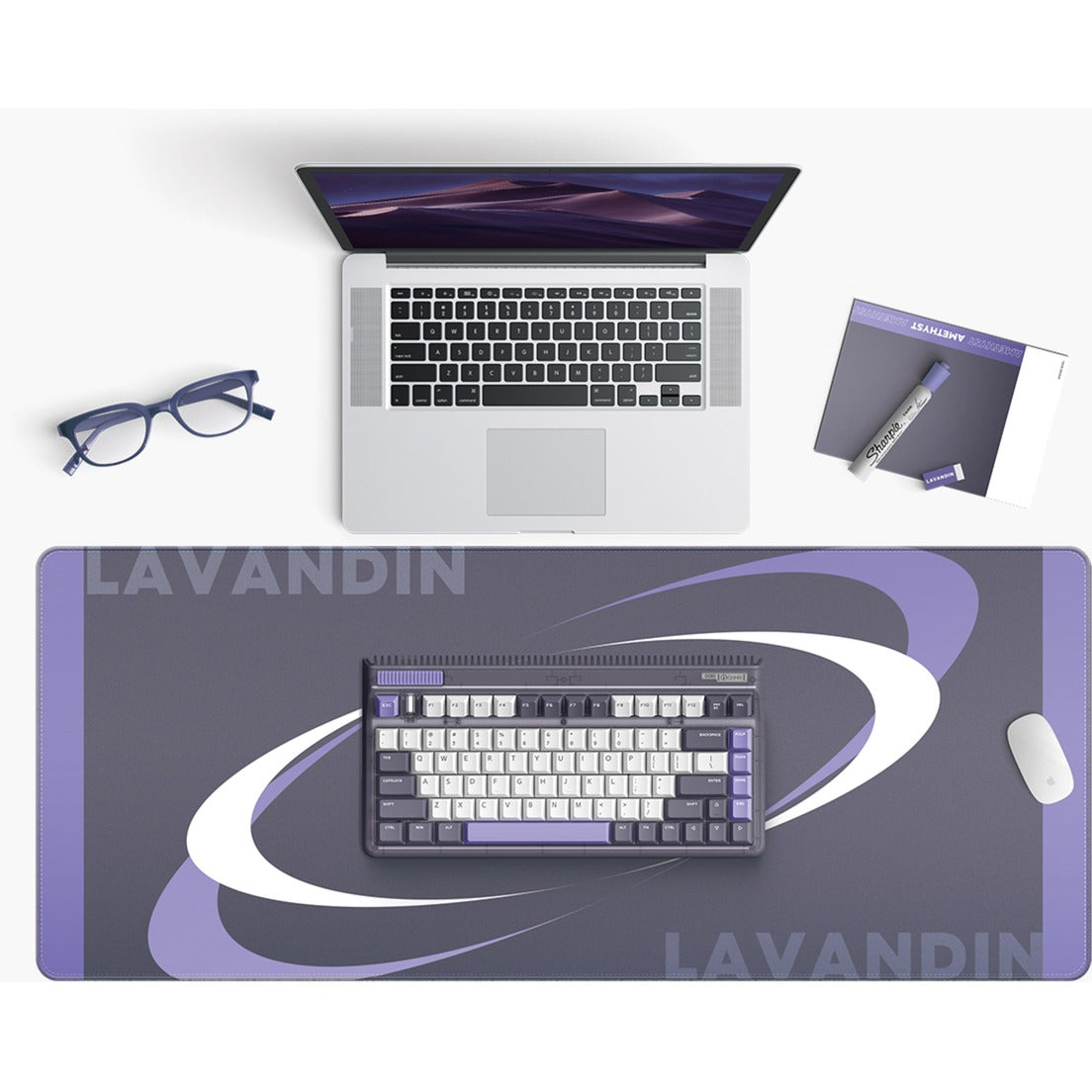Iqunix og80 lavandin trådløst mekanisk tastatur (lavendel, us-layout (qwerty), cherry mx brown, 80% (tkl), hot-swappable, pbt, 2.4ghz | bluetooth 5.1 | usb-c)