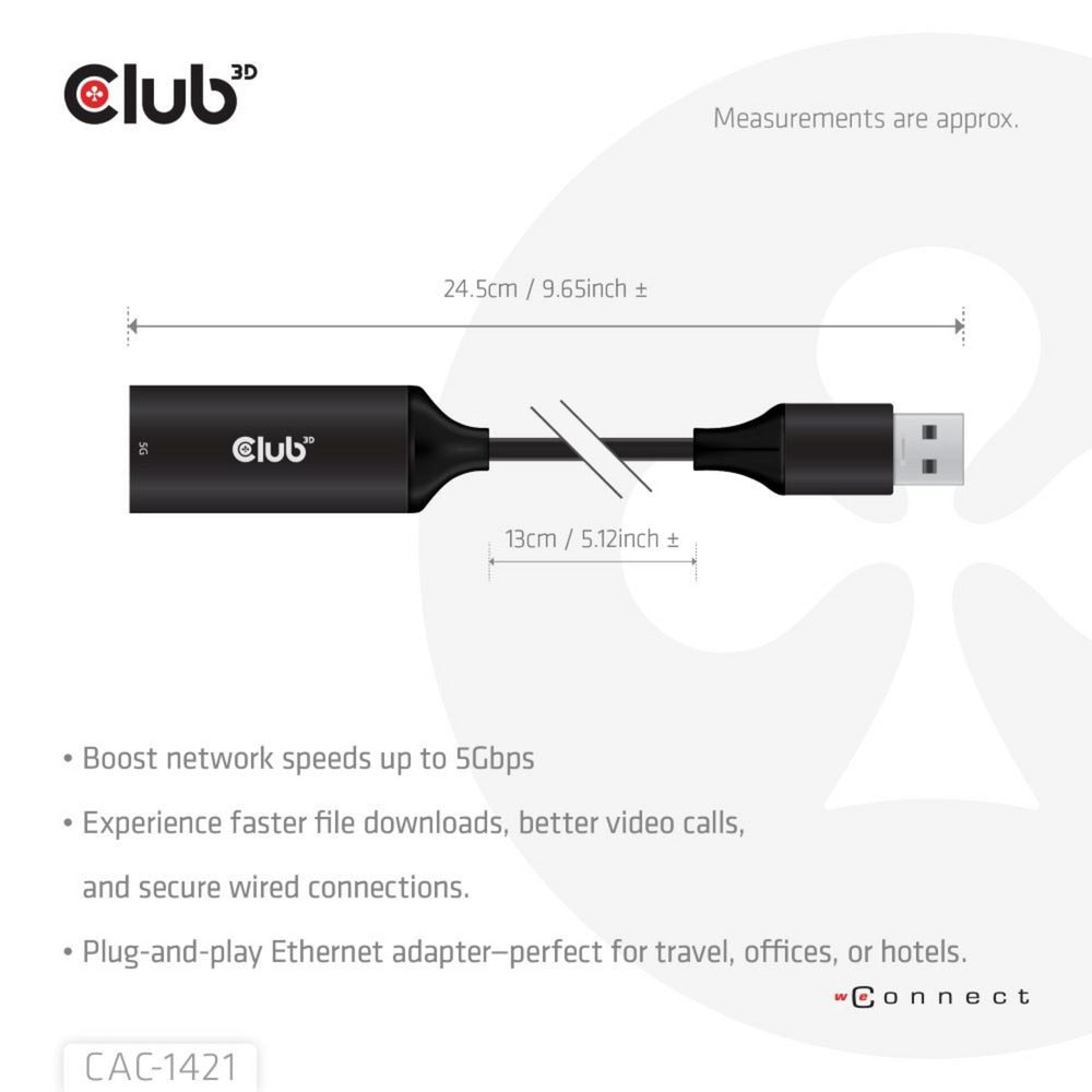 Club 3D USB-A til RJ45 Ethernet 5 Gbps Adapter (sort)