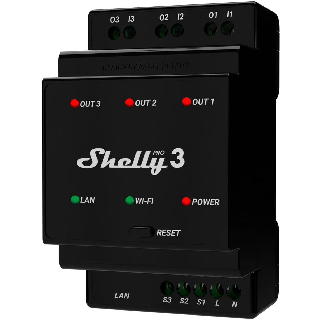 Shelly pro 3 relæ (sort, 3-kanals, WiFi, LAN, Bluetooth)
