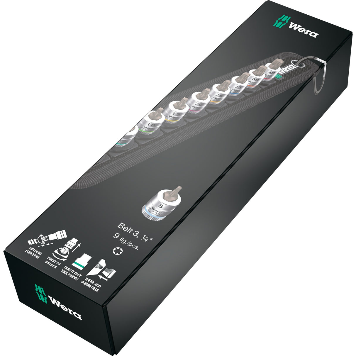 Wera Belt A3 Torx HF Zyklop bit møtrik sæt med holderfunktion, 1 4 drevet topnøgle (sort sølv)