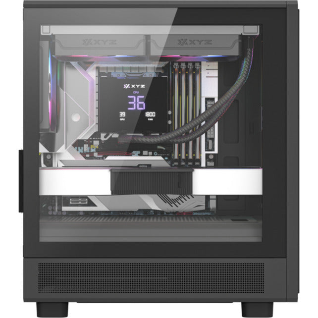 Xyz pc gear atom midi tårnhus (sort | 2x USB-A | 1x USB-C | hærdet glas)
