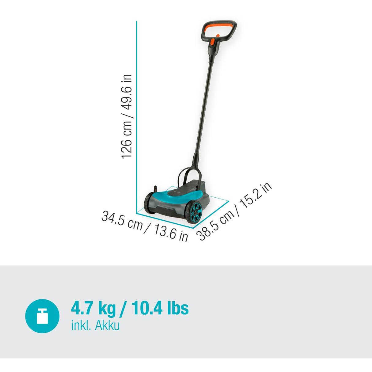 Gardena handymower 22 18v p4a sæt plæneklipper (grå turkis, 14620-20, batteri inkluderet)