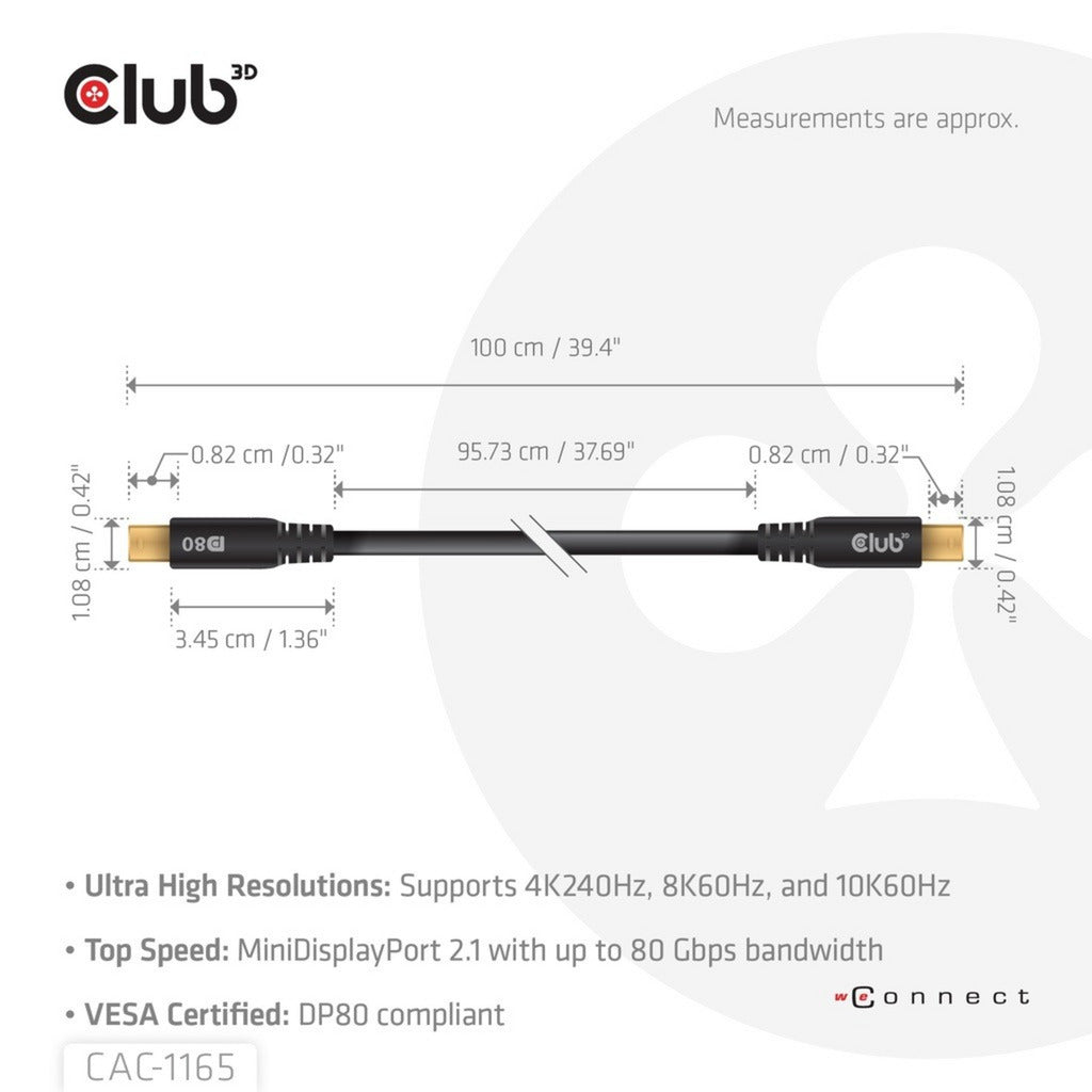 Club 3D Mini DisplayPort til Mini DisplayPort DP80 tovejskabel (sort, 1 meter, Vesa-certificeret)