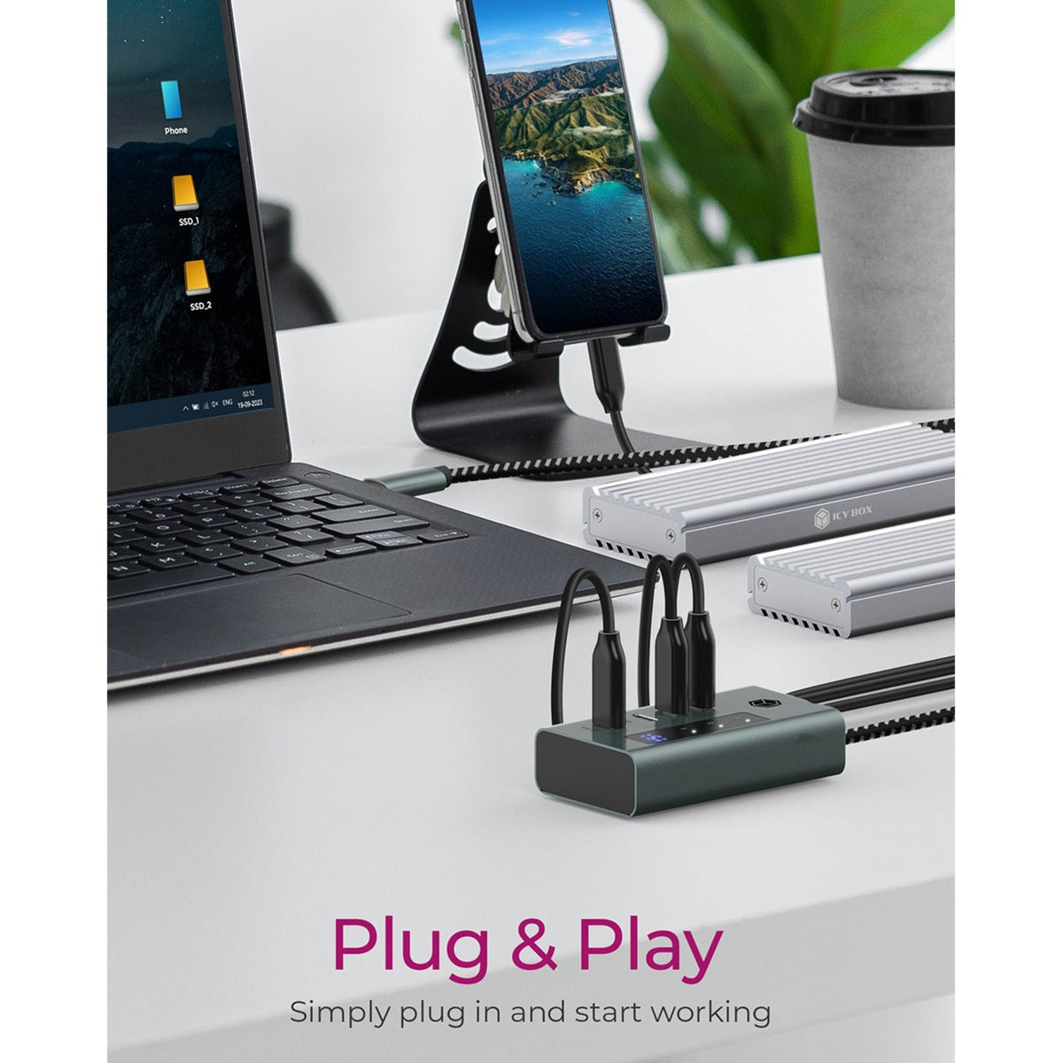 Icy box ib-hub1454-c31 USB-hub (grå blå-grå, 4x USB-C 3.2 (10 Gbit s))
