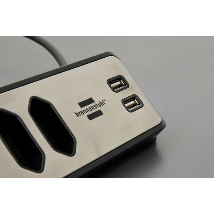 Brennerstuhl ®estilo hjørne tilslutningsboks med USB-opladningsfunktion 4-vejs 2x beskyttelsesstik 2x euro sølv sort