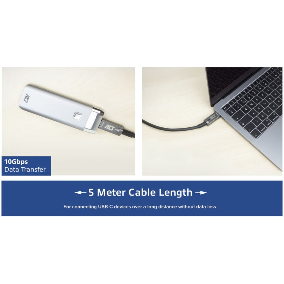 Act tilslutning USB-C 3.2 gen2 aktivt optisk kabel (AOC) tilslutningskabel (grå sort, 5 meter)