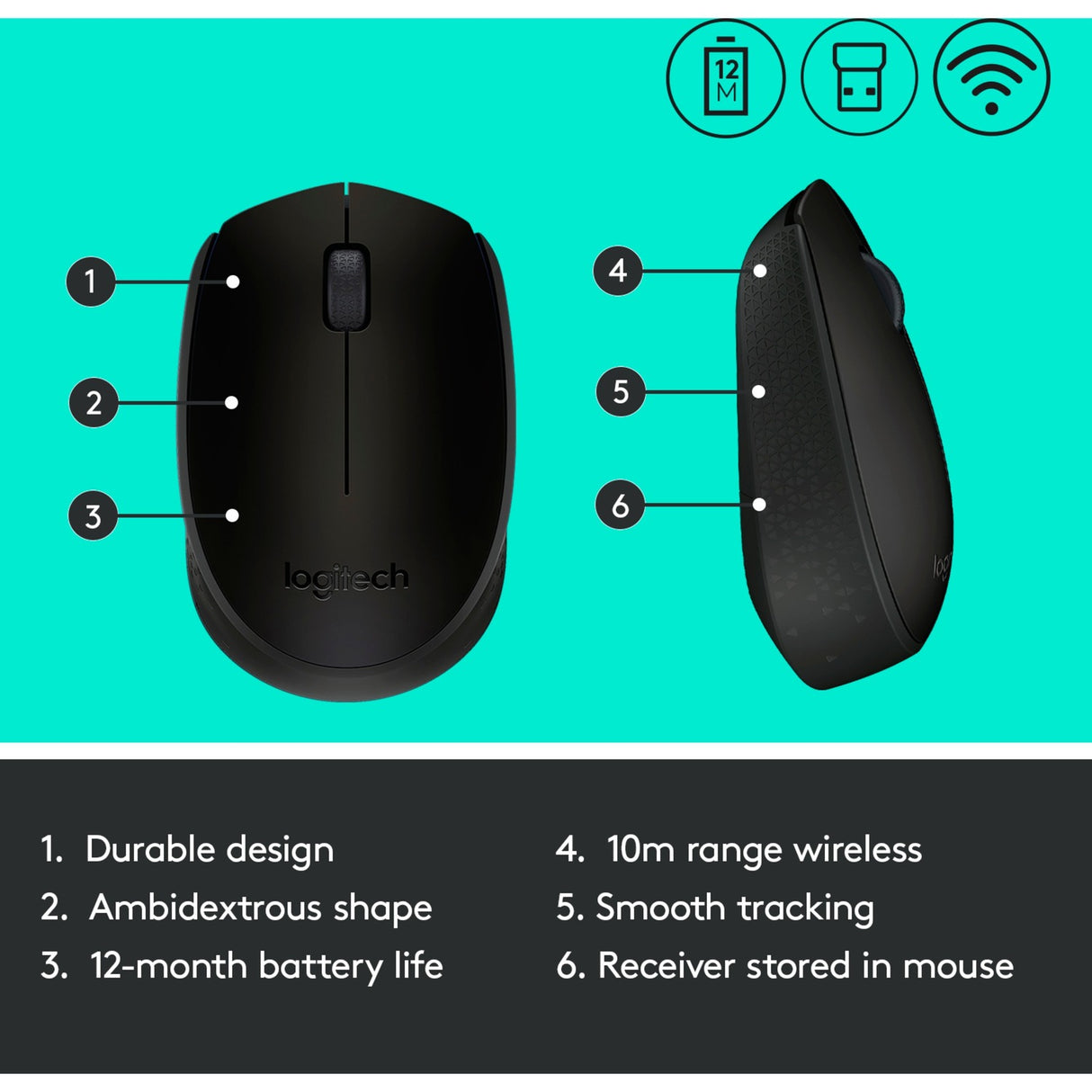 Logitech b170 mus (sort, trådløs)