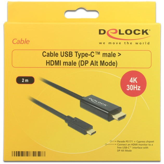 Delock USB-C (han) > HDMI (han) (DP Alt-tilstand) kabel (sort, 2 meter, 4K 30 Hz)