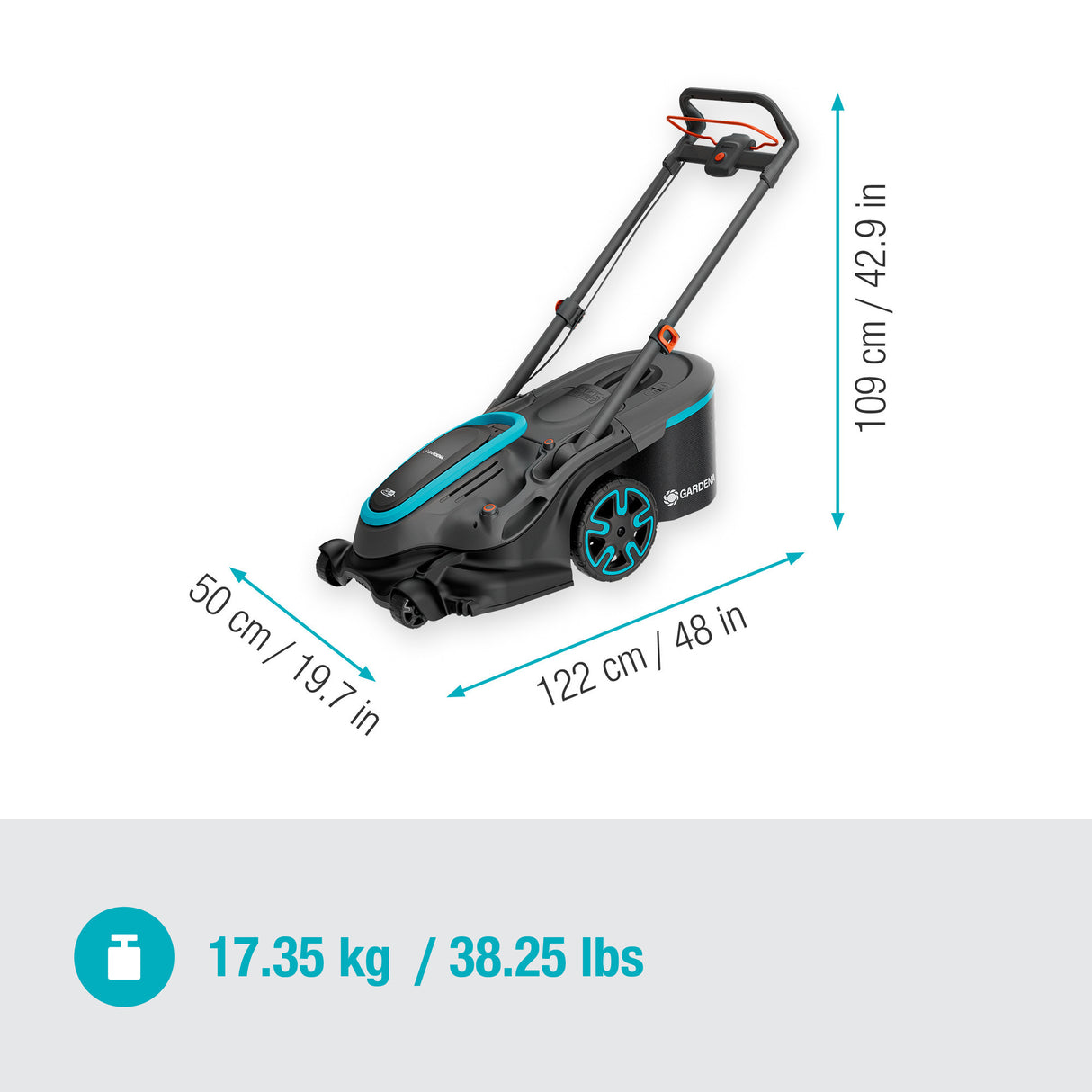 Gardena plæneklipper powermax duo 46 36v (sort grå, 2x batteri og oplader inkluderet)