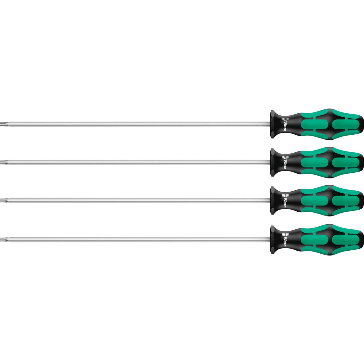 Wera 367 4 torx® hf kraftform plus skruetrækkersæt med holdefunktion med 300 mm lange klinger (sort grøn, 4 stk.)