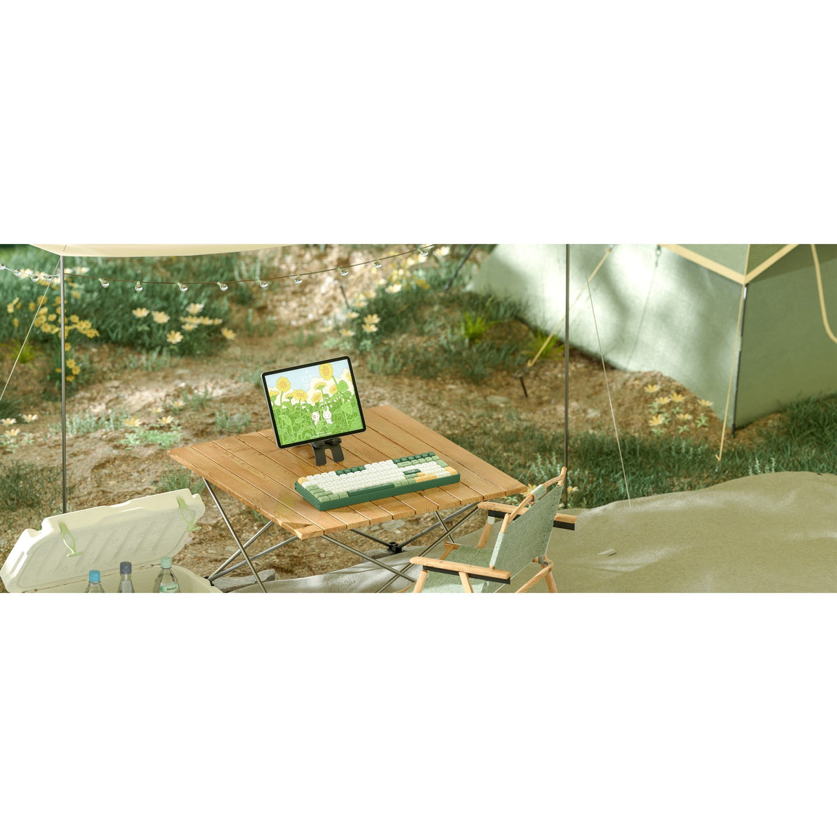Iqunix f97 camping trådløst mekanisk tastatur (grøn, us-layout (qwerty), cherry mx brown, 96%, rgb-lysdioder, hot-swappable, pbt, 2.4ghz | bluetooth 5.1 | usb-c)