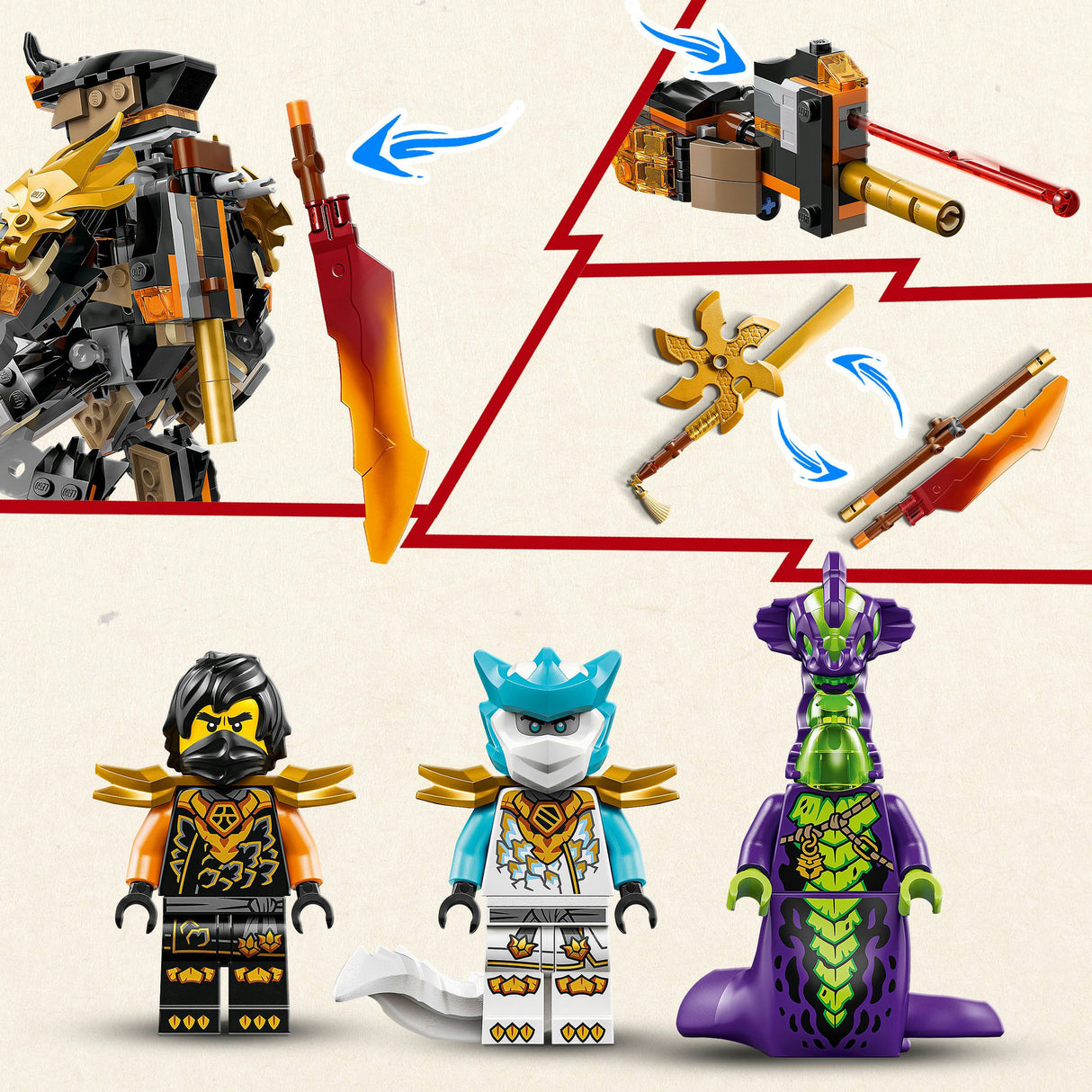 Lego ninjago 71854 cole's mission mech and dragon zane