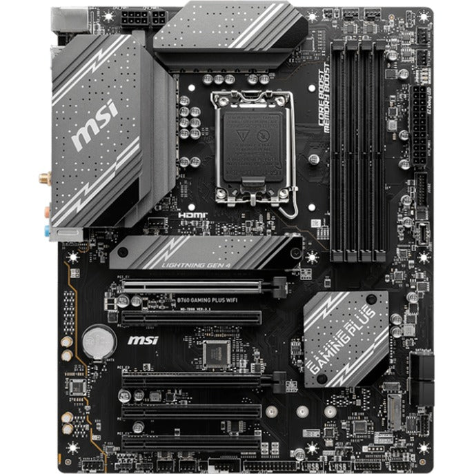 MSI B760 Gaming Plus Wi-Fi Socket 1700 bundkort (grå sort, RAID, 2,5 GB LAN, Wi-Fi 6e, BT, lyd, ATX)
