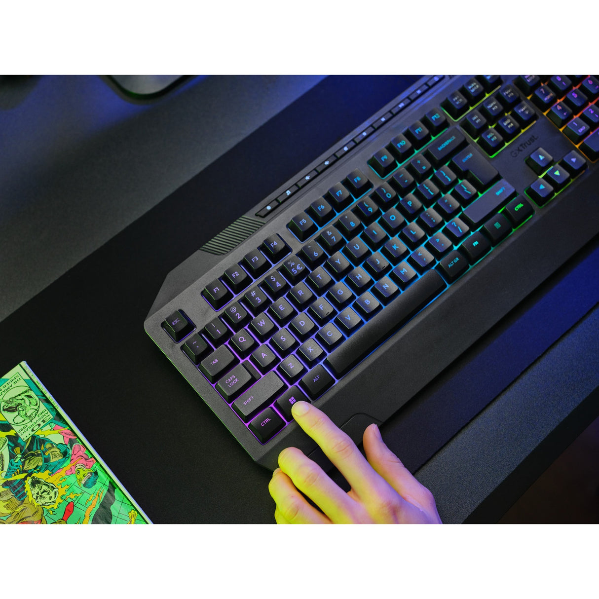 Trust GXT 836 EVOCX RGB gaming tastatur (sort, amerikansk layout (QWERTY), membran, 100 %, RGB)