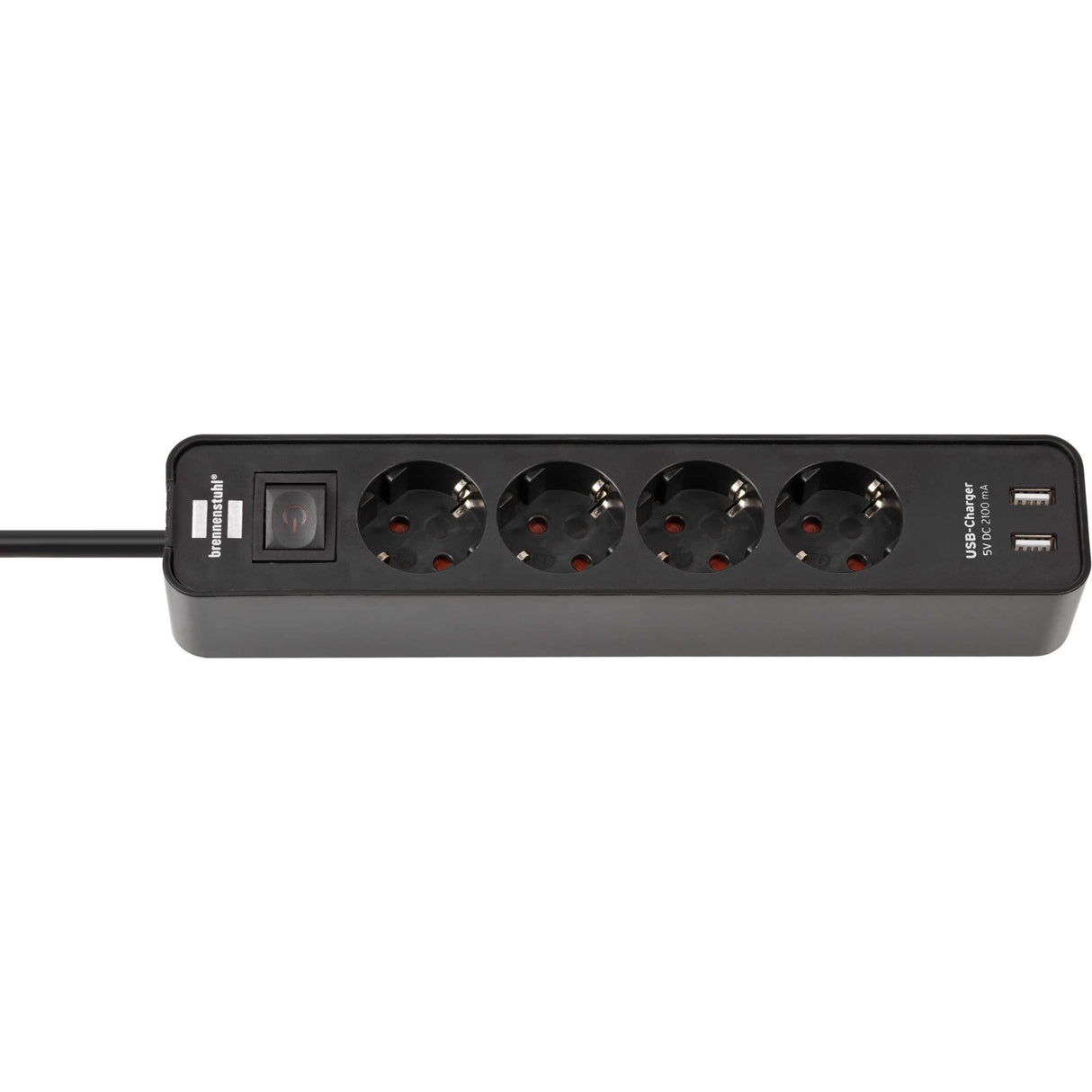 Brennerstuhl ecolor strømskinne 4-vejs med 2 USB-forbindelser (USB-A strømskinne med kontakt og 1,5 m kabel)