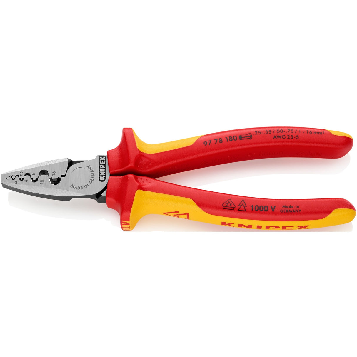 Knipex 97 serien - krympetang - 180mm - vde isolering - ergonomisk
