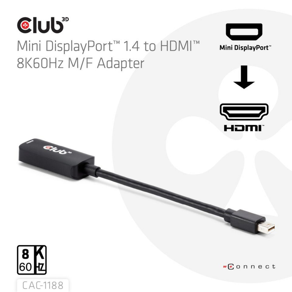 Club 3D Mini Displayport 1.4 til HDMI 8K60Hz M-F Adapter (sort)
