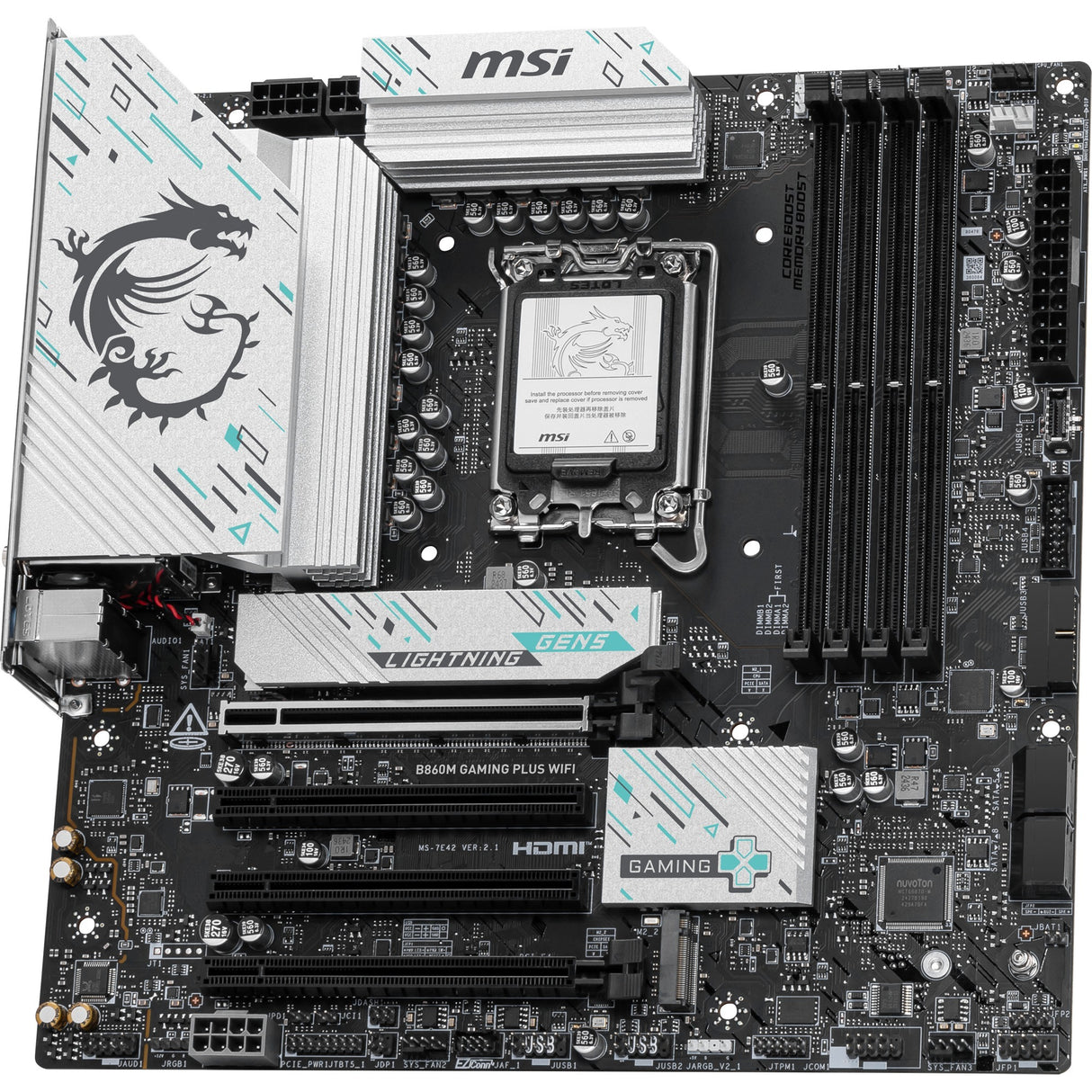 MSI B860M Gaming Plus WiFi Socket 1851 bundkort (RAID, 5GB-LAN, WiFi 7, BT, lyd, µATX)