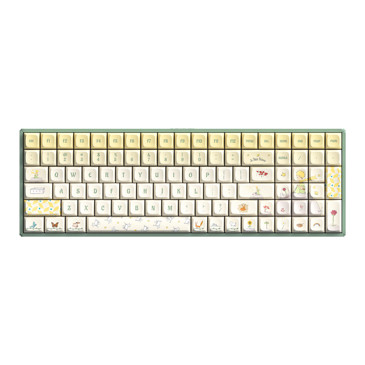 Iqunix f97 floral date rgb mekanisk gaming-tastatur (grøn, us-layout (qwerty), iqunix little prince, 96%, rgb-lysdioder, hot-swappable, pbt, 2.4ghz | bluetooth 5.1 | usb-c)